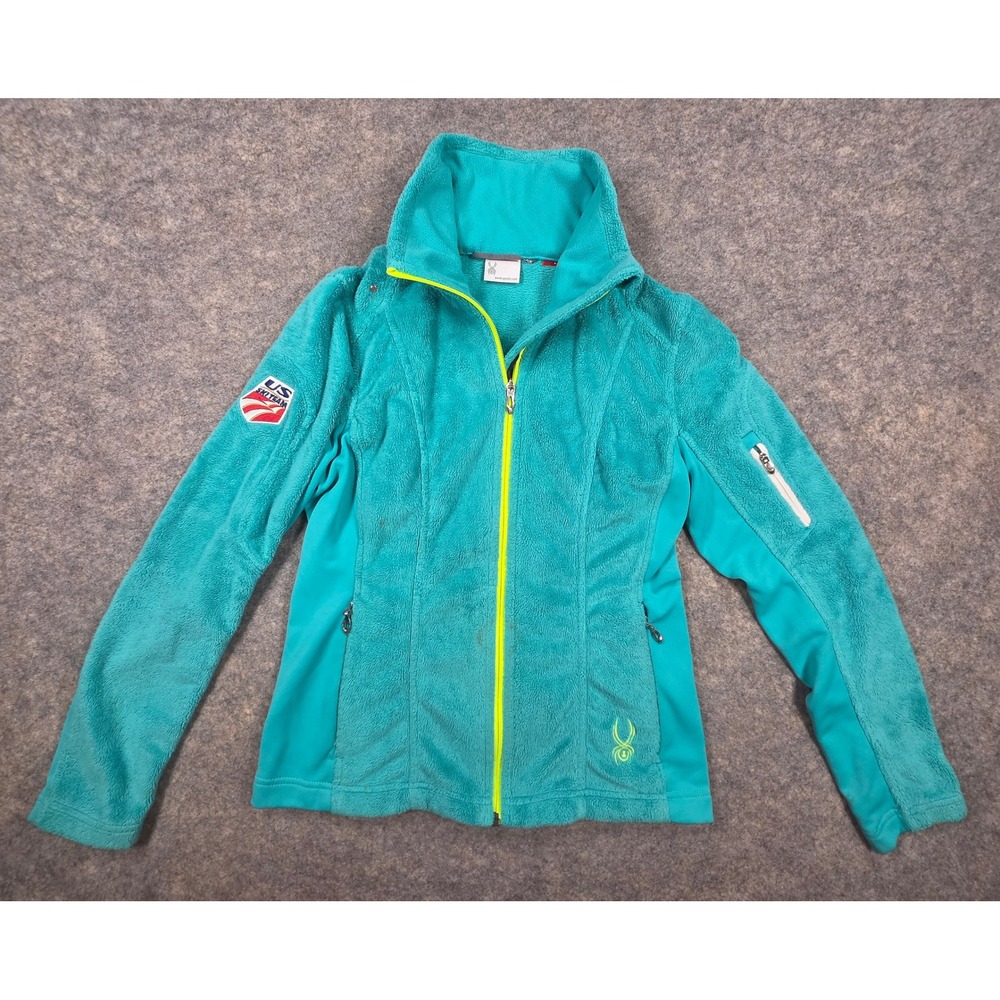 Spyder US Ski Team Womens Small Teal Blue Full Zip Fleece Jacket RN 143097